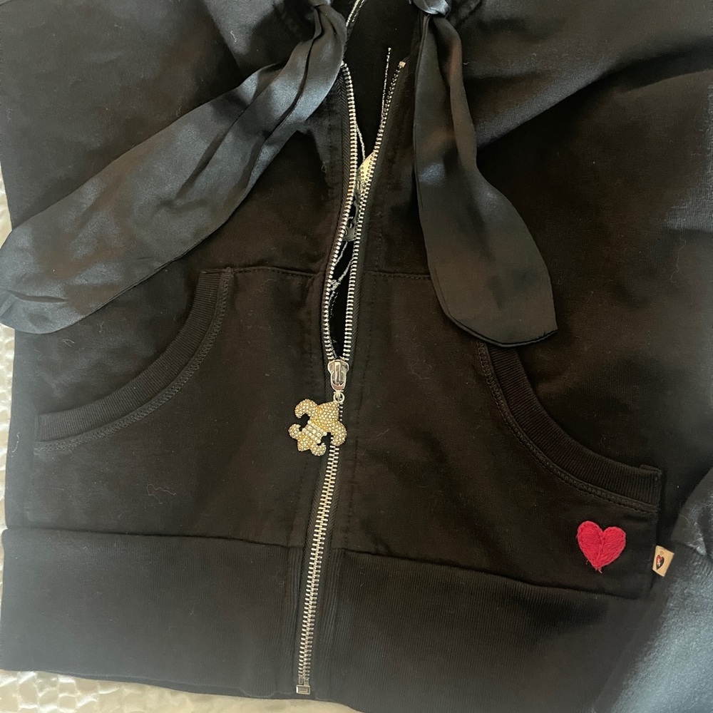 Twisted Heart Black Hoodie wideleg Pants track set bling embellishments M Y2K - Picture 6 of 17